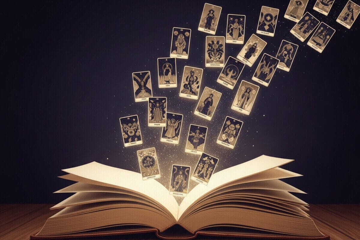 A guide explaining how many cards are in a tarot deck, showing the Major and Minor Arcana.