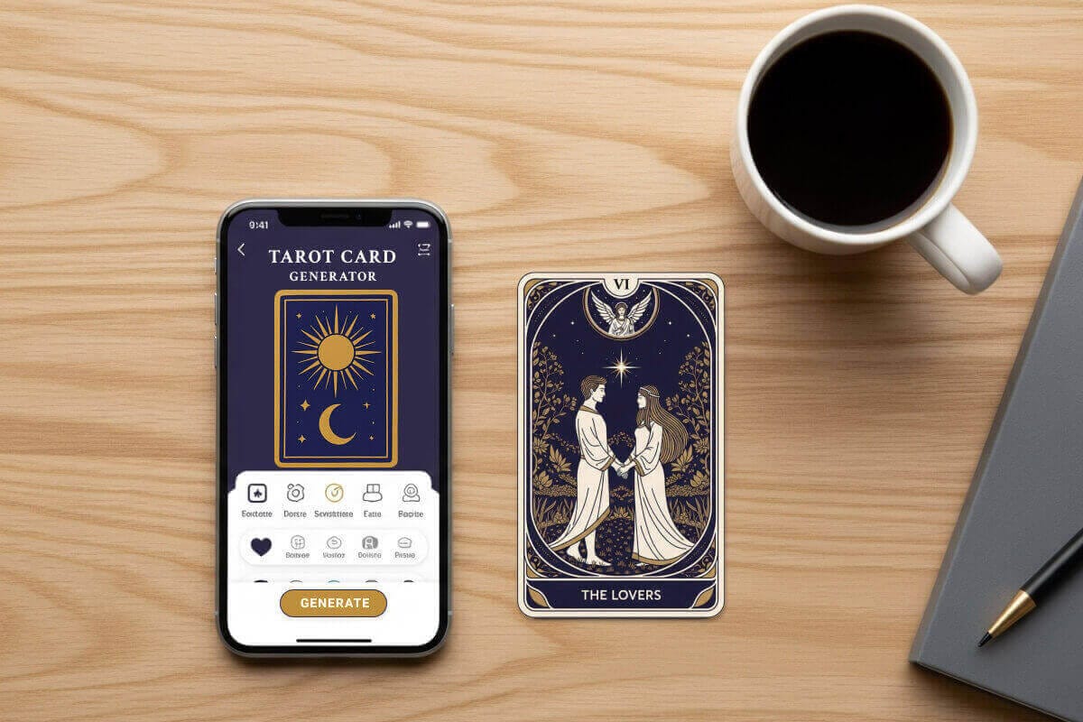 Using a tarot card generator on a phone for a daily tarot reading.